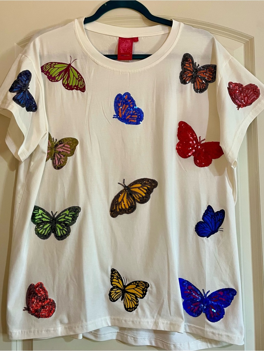 Queen of Sparkles NWT Butterfly Tee. Size Large short sleeve colorful - Picture 11 of 13